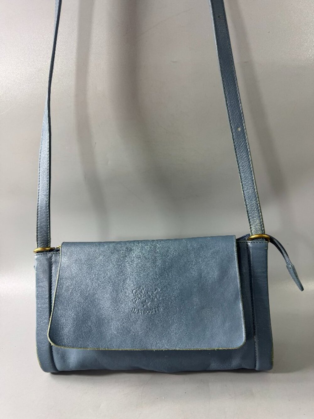 IL BISONTE Navy Blue Vacchetta Leather Shoulder Bag